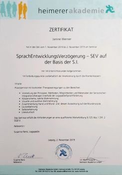 Zertifikat SprachEntwicklungsVerzögerung - SEV auf der Basis der S.I.